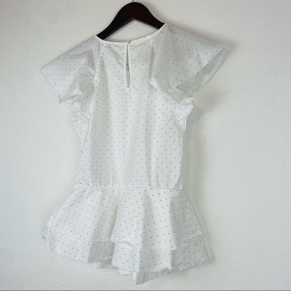 JOIE White Polka Dot Flutter Sleeve Ruffle Peplum Achava Top Small - Picture 8 of 16